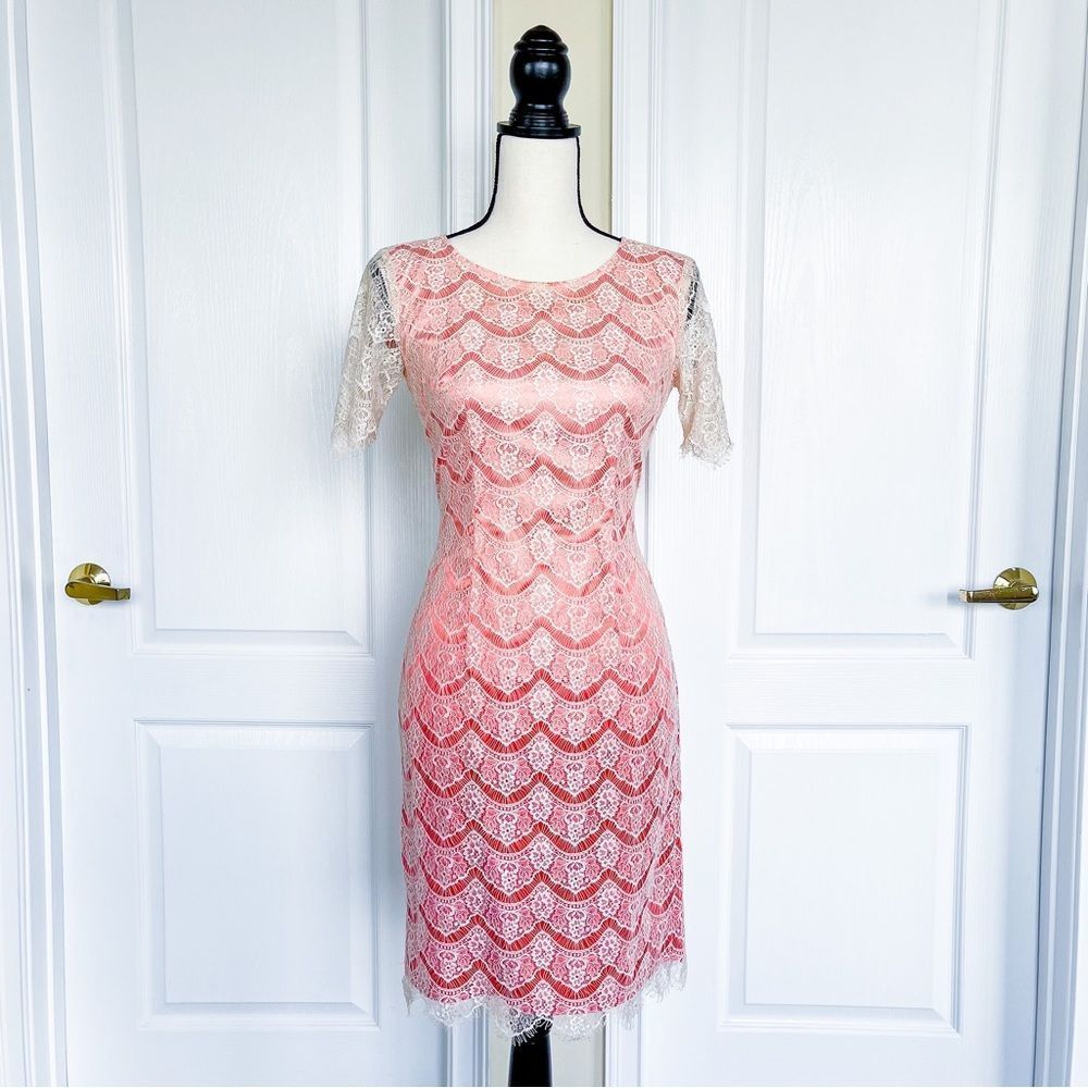 Antonio Melani Size 0 Intricate Lace Balayage Peaches and Crème Cocktail Dress